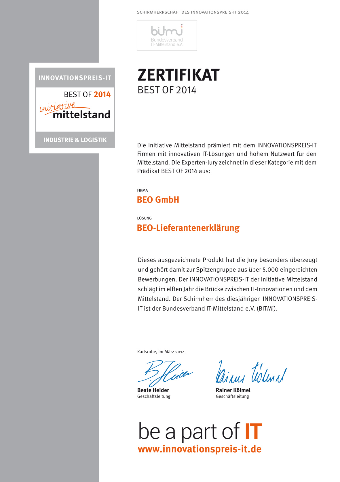 Deutsche-Politik-News.de | Zertifikat Innovationspreis